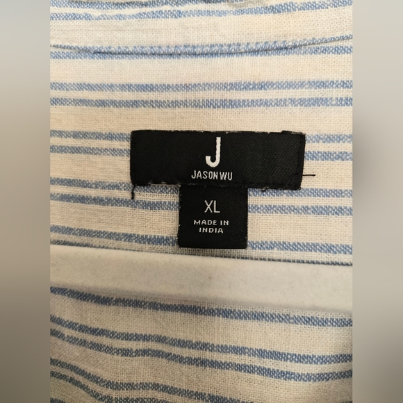 Jason Wu Linen Blend Blue and White Stripe Button Down Shirt | XL - Picture 3 of 5